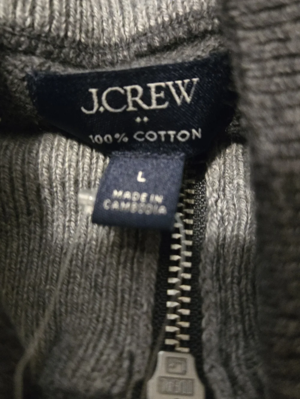 New! J.Crew Mock Neck Quarter Zip Sweater Heather Gray Large Cotton